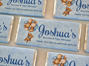 Blue Teddy with Balloons | Personalised Chocolate Bars