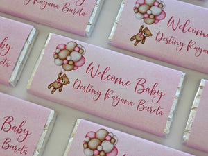 Pink Teddy with Balloons | Personalised Chocolate Bars