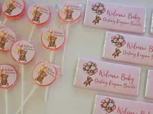 Pink Teddy with Balloons | Personalised Chocolate Bars