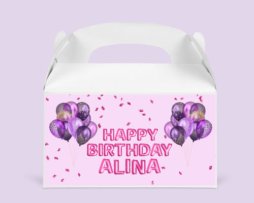 Purple & Pink Balloons | Personalised Favour Boxes