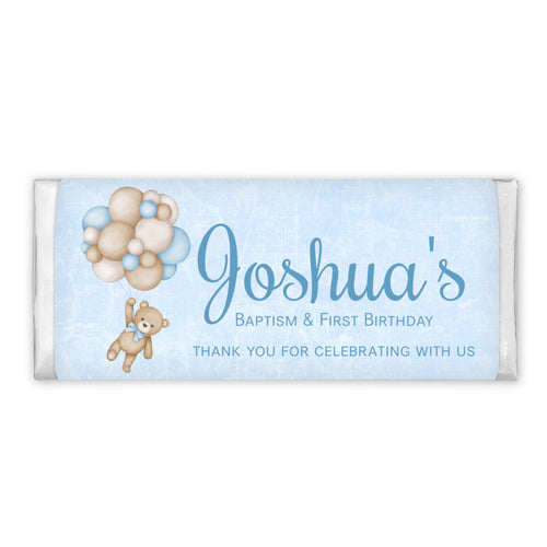 Blue Teddy with Balloons | Personalised Chocolate Bars