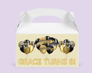 Gold Black Balloons | Personalised Favour Boxes