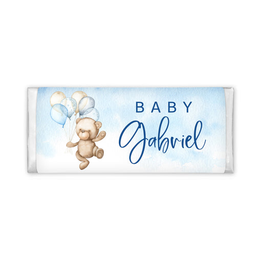 Watercolour Blue Teddy with Balloons | Personalised Chocolate Bars