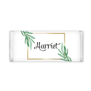 Green Leaf Gold Border | Personalised Chocolate Bars