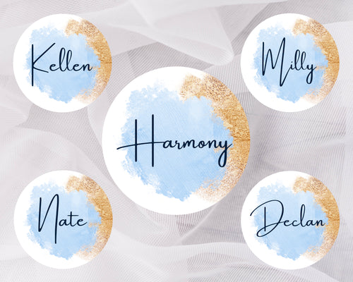 Blue Watercolour & Gold | Circle Place Cards