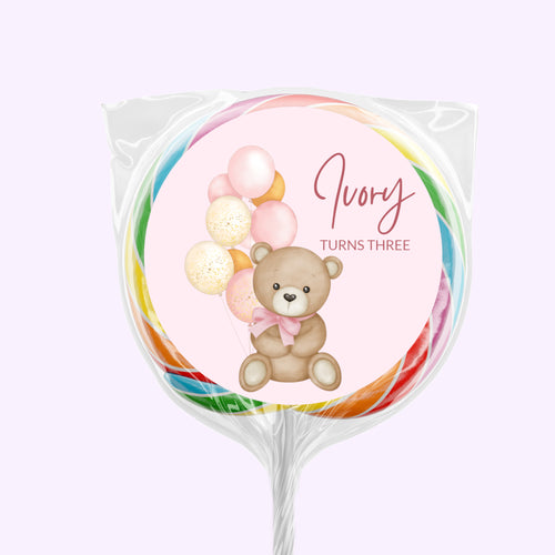 Pink Balloons Teddy | Personalised Lollipops