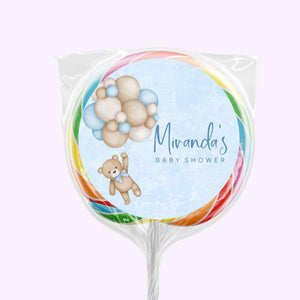 Blue Teddy With Balloons | Personalised Lollipops