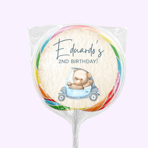Teddy In Car | Personalised Lollipops