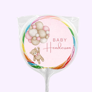 Pink Teddy With Balloons | Personalised Lollipops