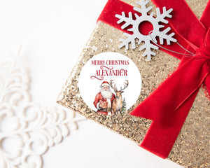 Santa & Reindeer Circle | Personalised Christmas Sticker