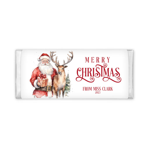 Watercolour Santa & Reindeer | Personalised Chocolate Bars