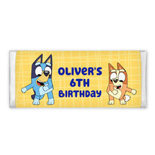 Load image into Gallery viewer, Blue Dog with Yellow Background | Personalised Chocolate Bars