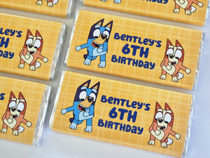 Blue Dog with Yellow Background | Personalised Chocolate Bars