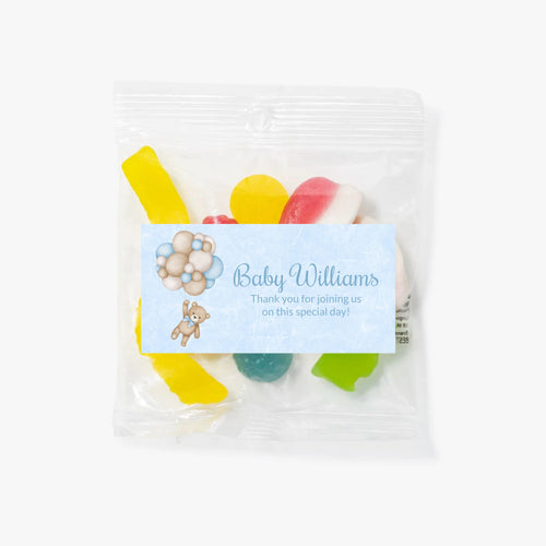 Blue Teddy with Balloons | Personalised Lolly Bag