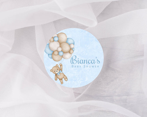 Blue Teddy with Balloons | Personalised Stickers
