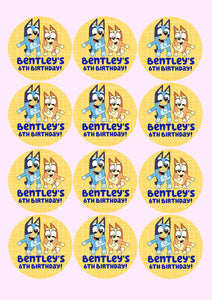 Blue Dog Yellow Background | Personalised Stickers