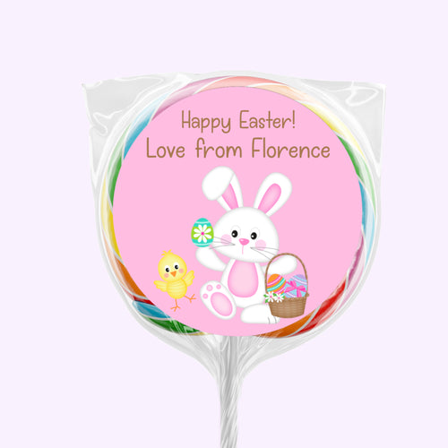 Bunny Pink Background | Personalised Easter Lollipops