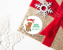 Load image into Gallery viewer, Reindeer with Christmas Hat | Personalised Christmas Stickers