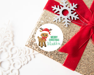 Reindeer with Christmas Hat | Personalised Christmas Stickers