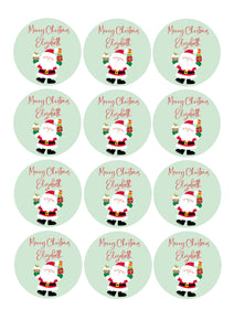 Santa Green Background | Personalised Christmas Stickers
