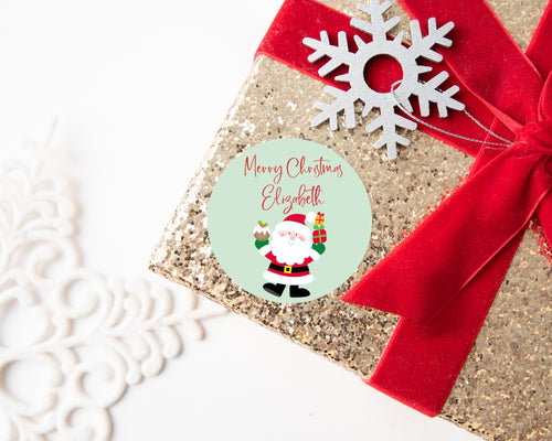 Santa Green Background | Personalised Christmas Stickers